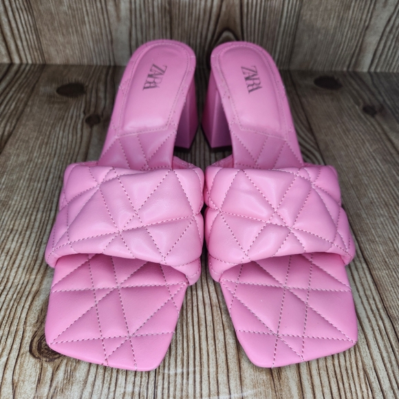 Zara Barbie‎ Pink Quilted Padded Square Platform Heel Slides Size 11 - Picture 1 of 8
